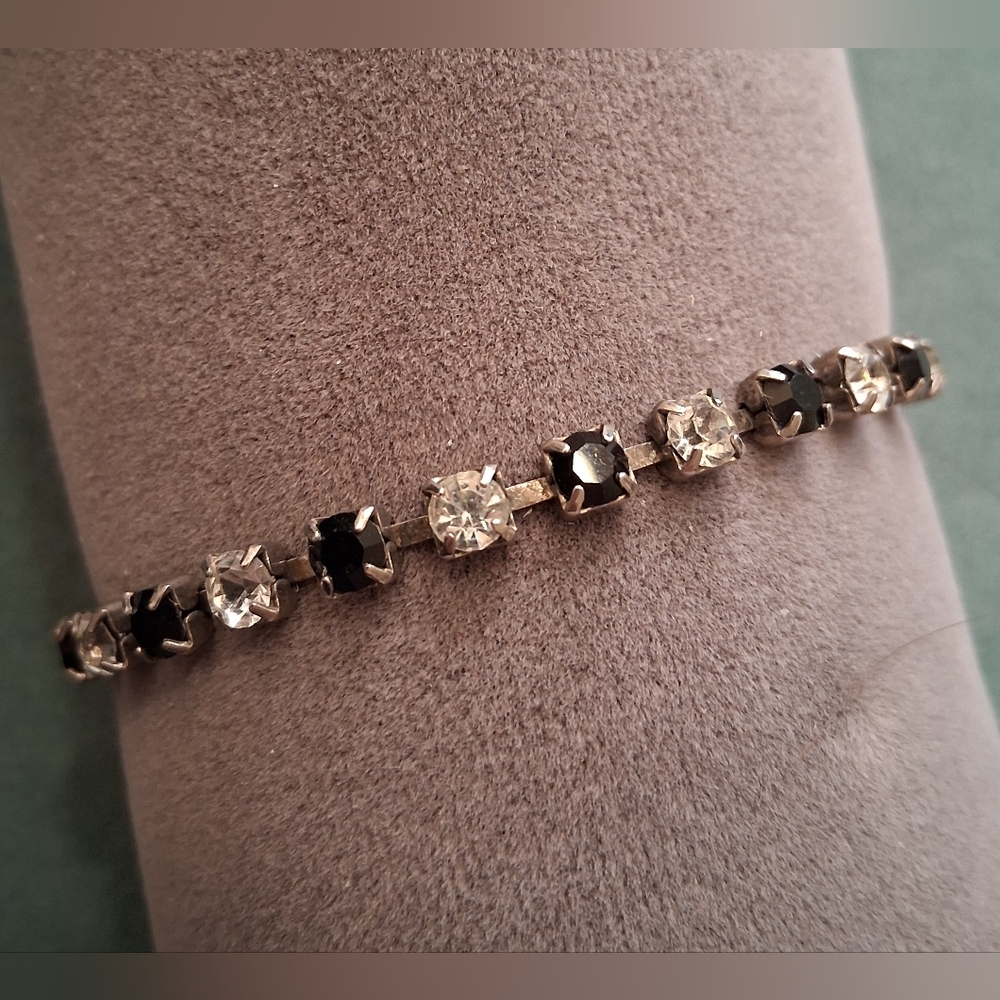 Vtg 50's/60's Clear/Black Czech Rhinestone Bracelet